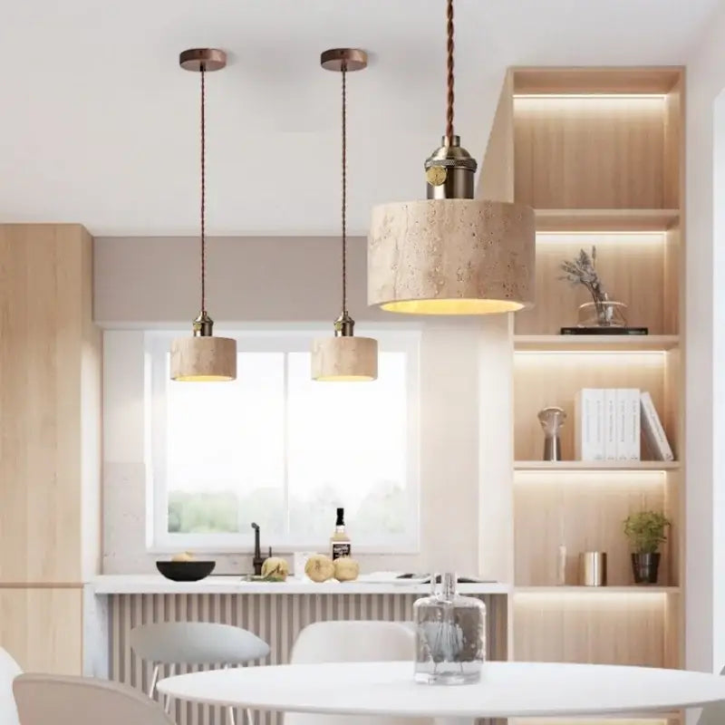 Wabi sabi beige concrete pendant lights dining room led yellow travertine