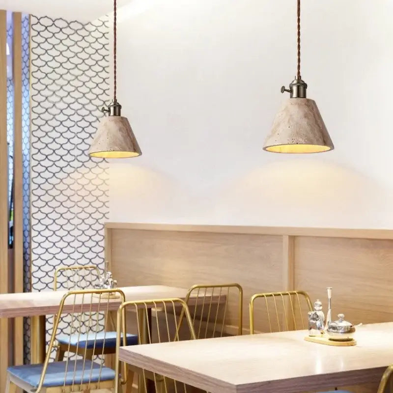 Wabi sabi beige concrete pendant lights dining room led yellow travertine