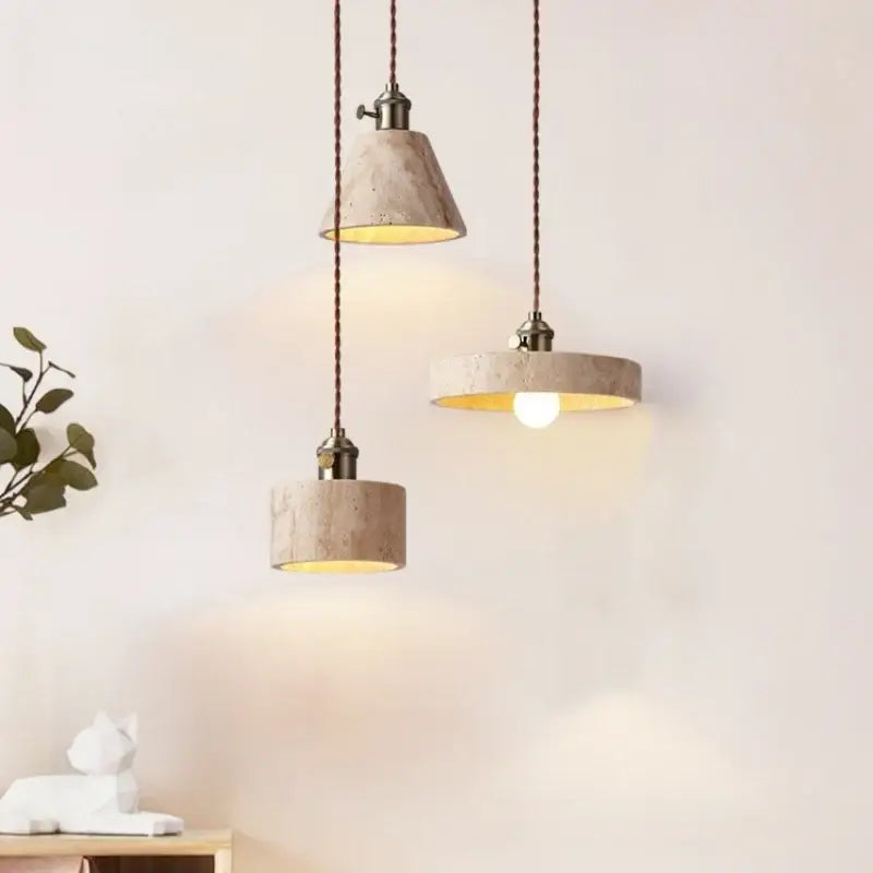 Wabi sabi beige concrete pendant lights dining room led yellow travertine