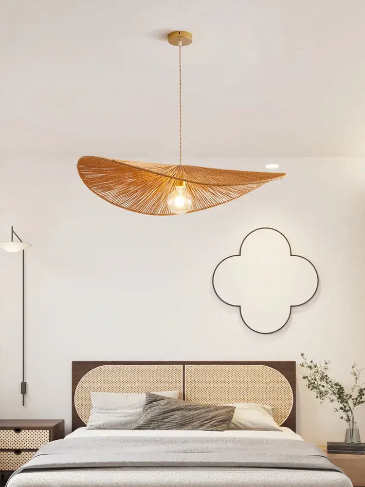 Wabi sabi golden fan bamboo pendant lights for dining room