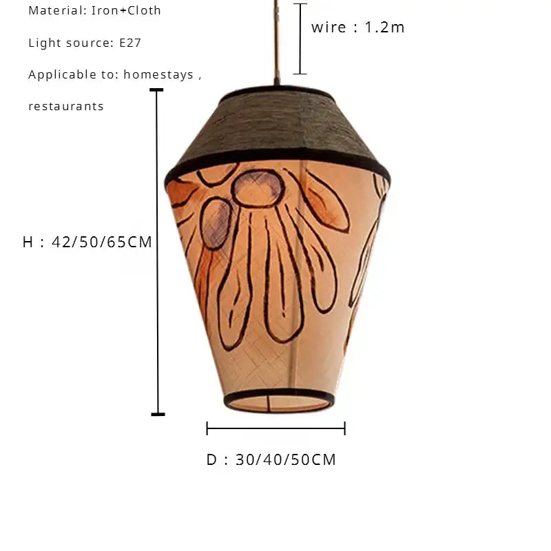 Wabi sabi illustrated fabric pendant lamp for dining room