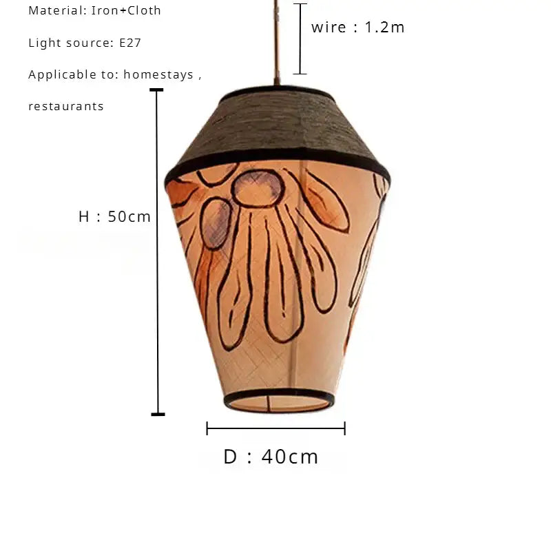Wabi sabi illustrated fabric pendant lamp for dining room