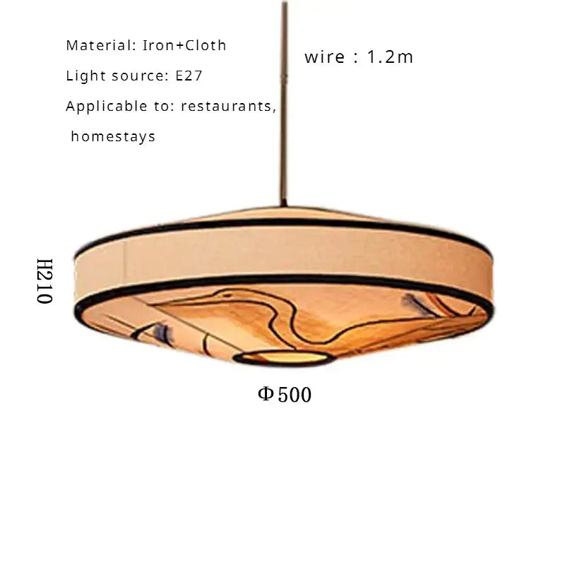 Wabi sabi illustrated fabric pendant lamp for dining room