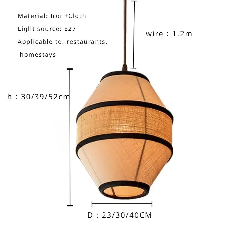 Wabi sabi illustrated fabric pendant lamp for dining room