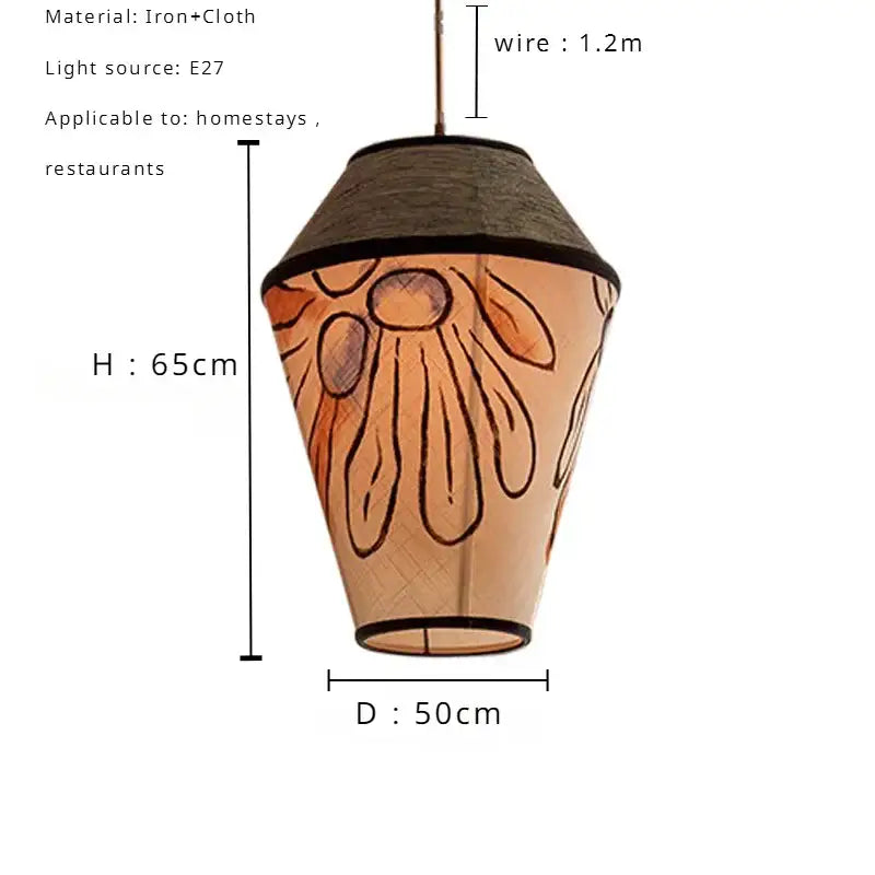 Wabi sabi illustrated fabric pendant lamp for dining room