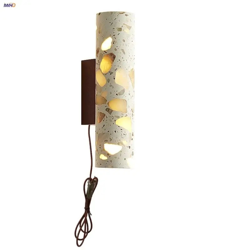 Wabi sabi terrazzo and wood led wall lights bedroom sconce