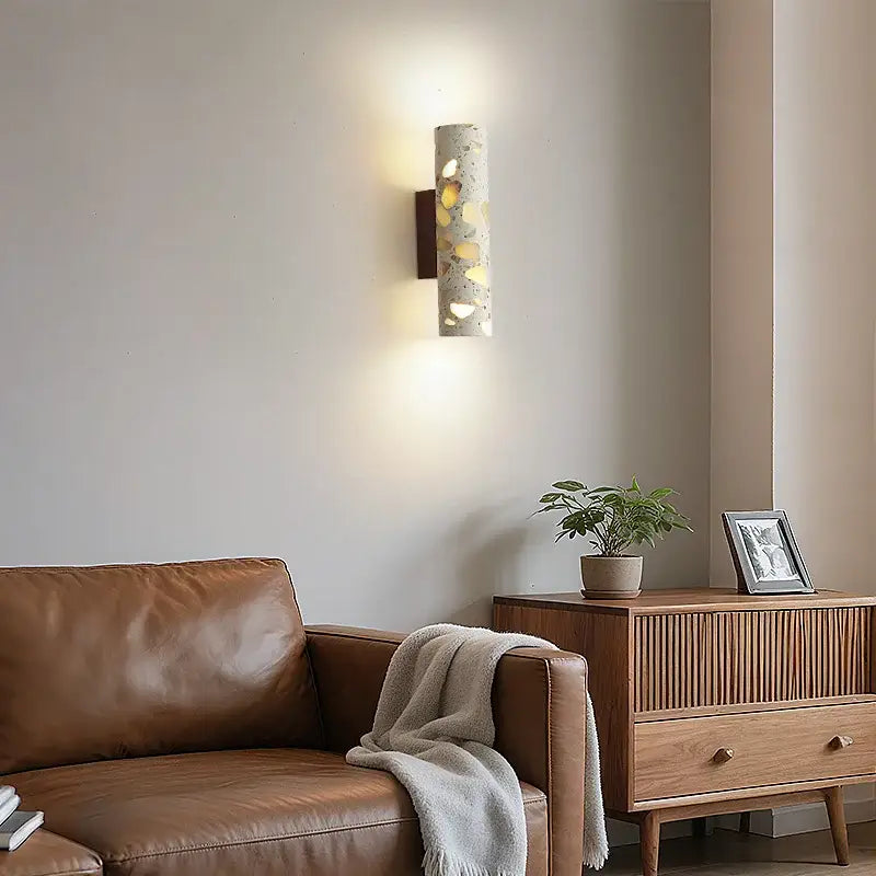 Wabi sabi terrazzo and wood led wall lights bedroom sconce