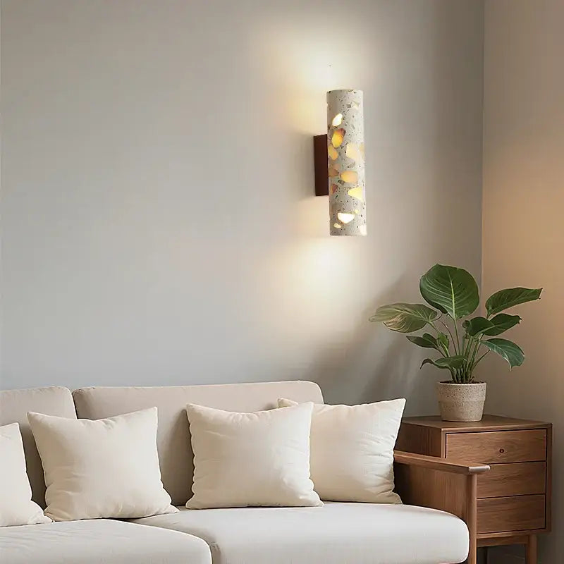 Wabi sabi terrazzo and wood led wall lights bedroom sconce