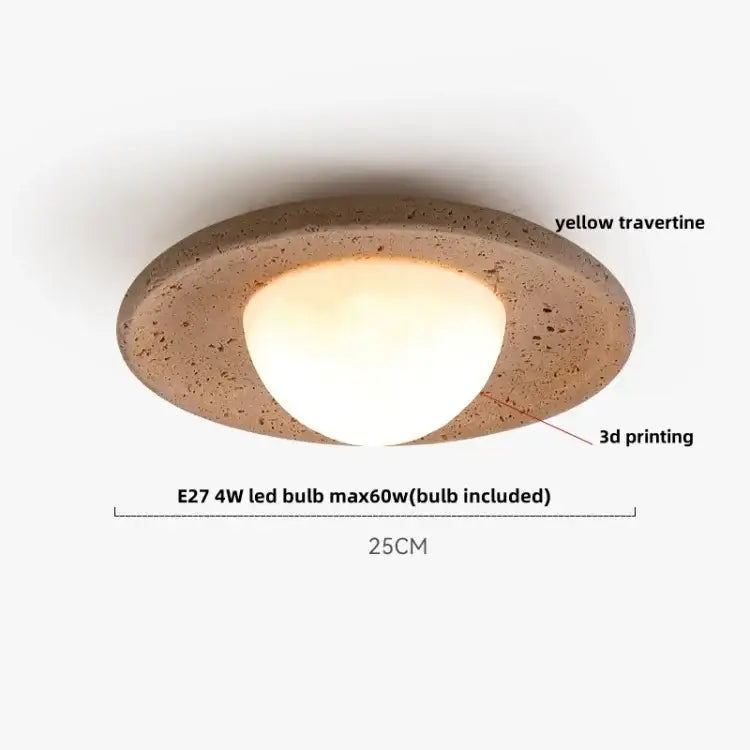 Wabi sabi travertine and wood acrylic led ceiling lamp bedroom light