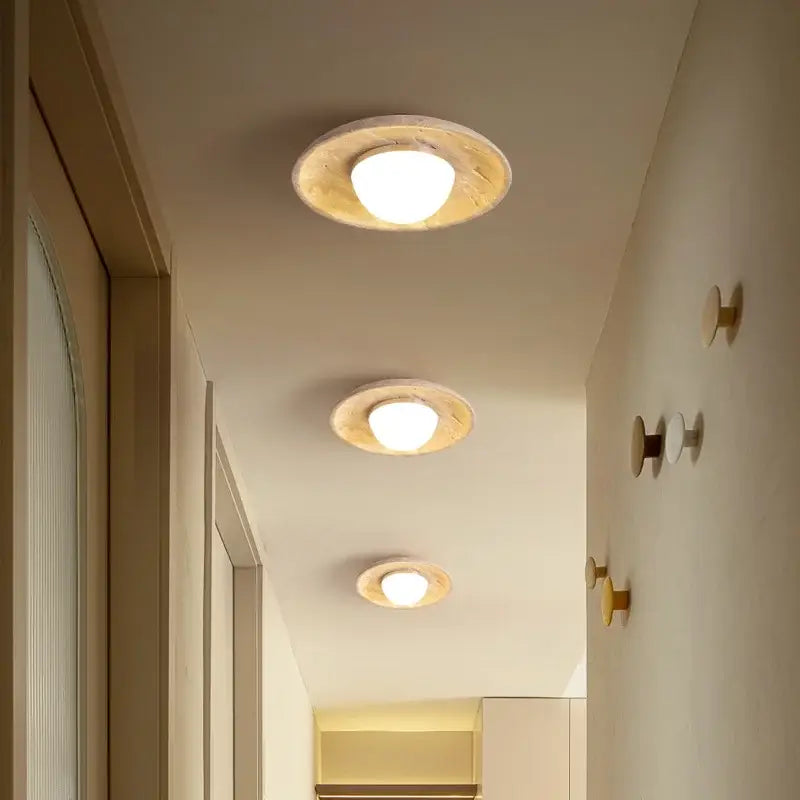 Wabi sabi travertine and wood acrylic led ceiling lamp bedroom light