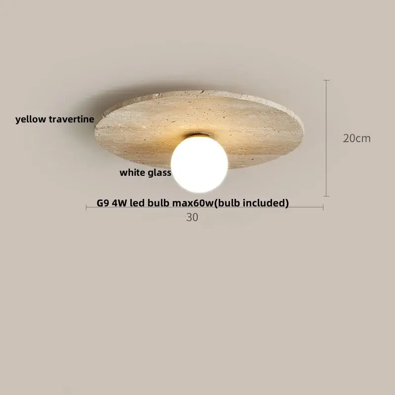 Wabi sabi travertine and wood acrylic led ceiling lamp bedroom light