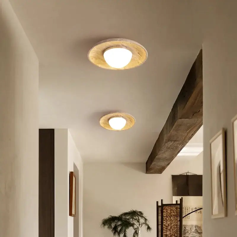 Wabi sabi travertine and wood acrylic led ceiling lamp bedroom light