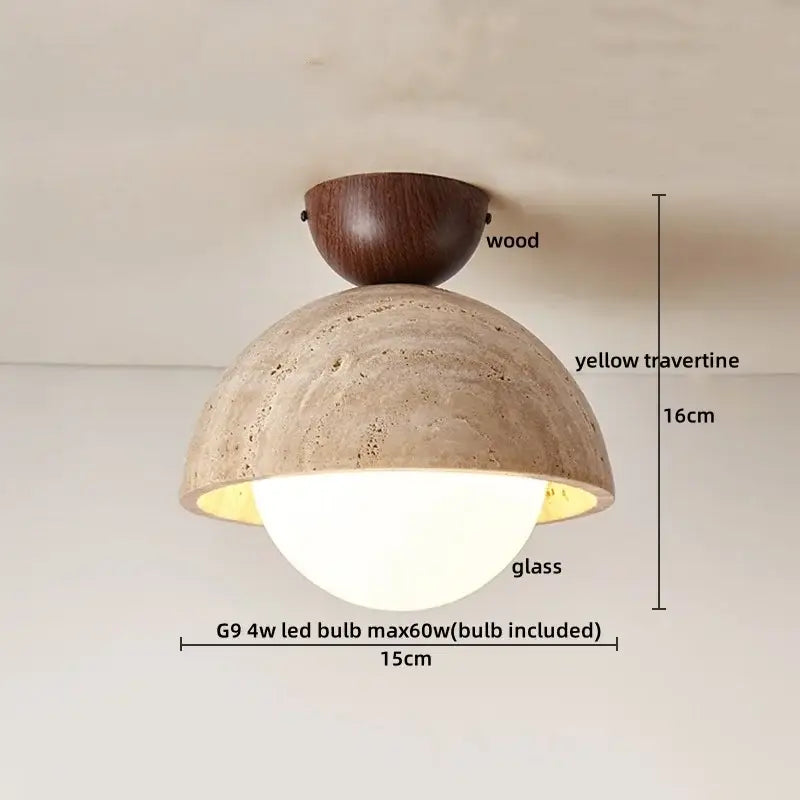 Wabi sabi travertine and wood acrylic led ceiling lamp bedroom light