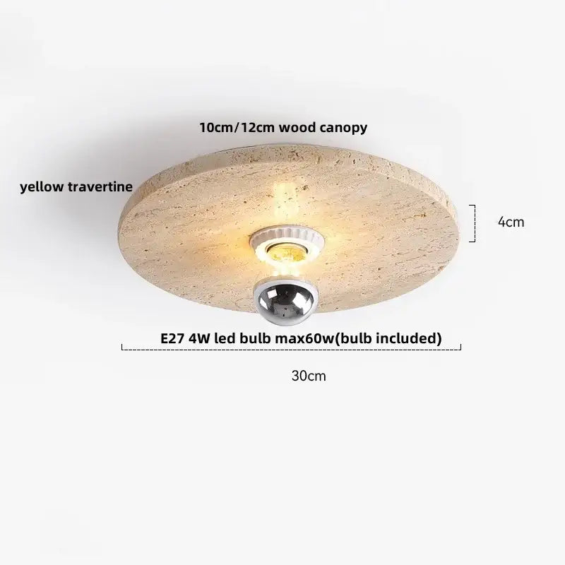 Wabi sabi travertine and wood acrylic led ceiling lamp bedroom light