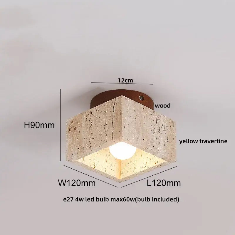 Wabi sabi travertine and wood acrylic led ceiling lamp bedroom light