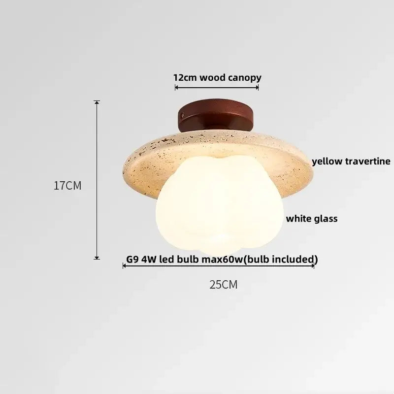 Wabi sabi travertine and wood acrylic led ceiling lamp bedroom light