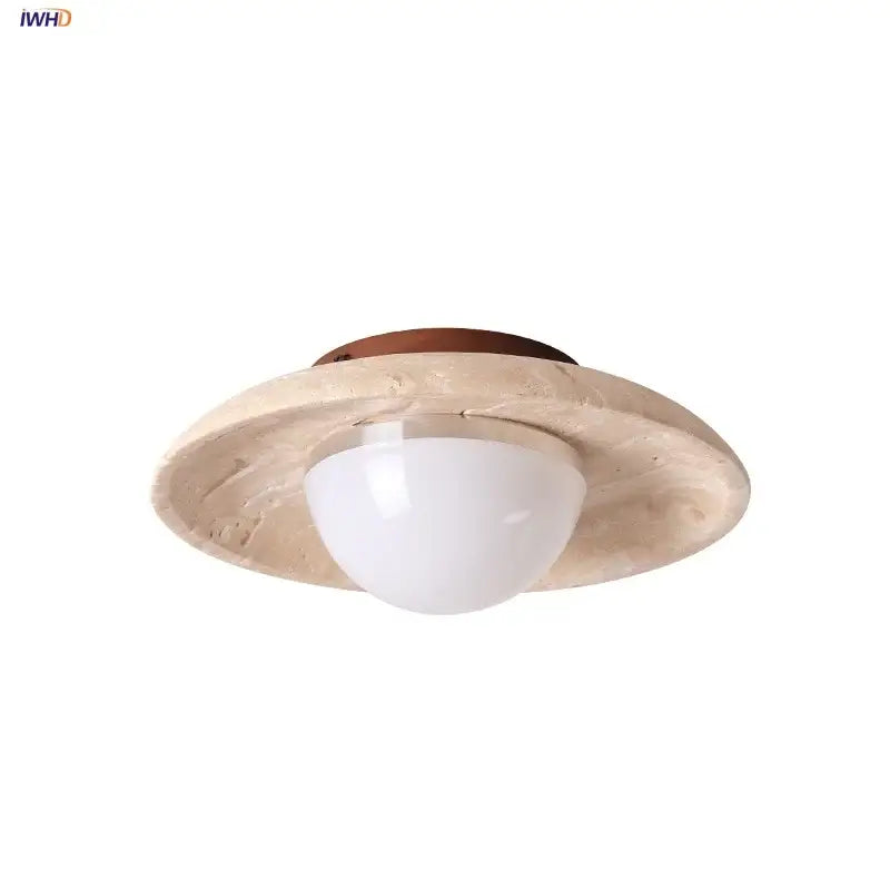 Wabi sabi travertine and wood acrylic led ceiling lamp bedroom light