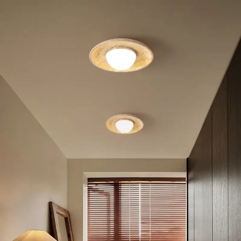 Wabi sabi travertine and wood acrylic led ceiling lamp bedroom light