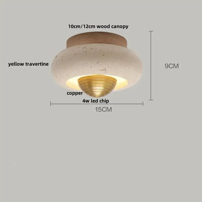 Wabi sabi travertine and wood ceiling lamp bedroom glass globe