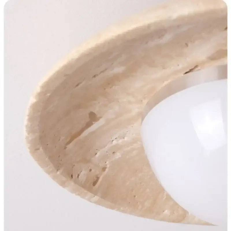 Wabi sabi travertine and wood ceiling lamp bedroom glass globe