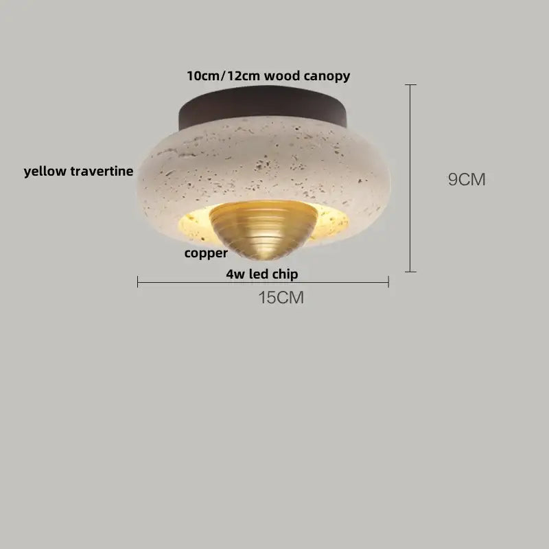 Wabi sabi travertine and wood ceiling lamp bedroom glass globe
