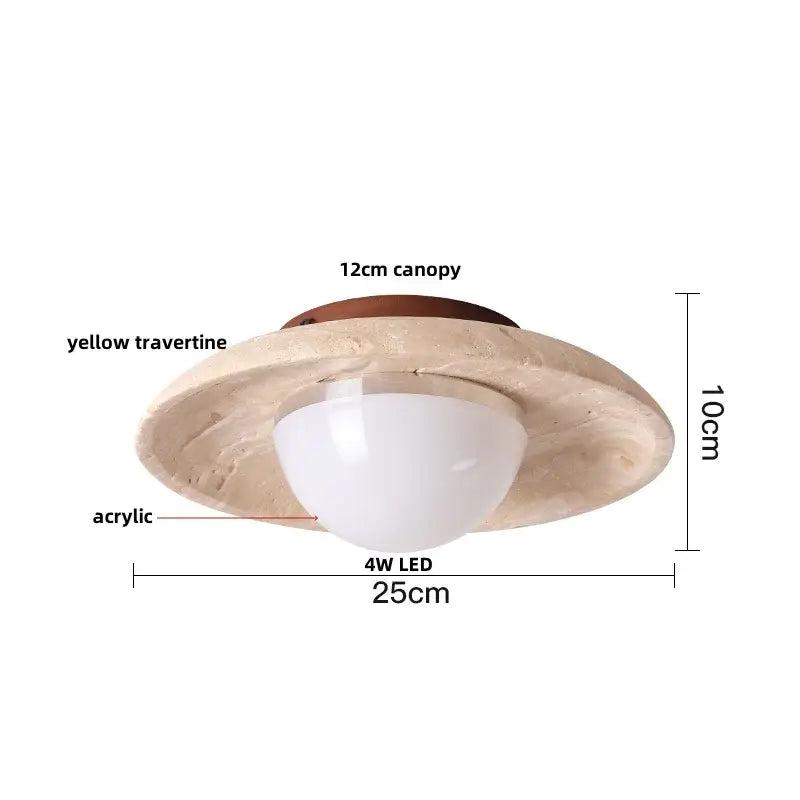 Wabi sabi travertine and wood ceiling lamp bedroom glass globe
