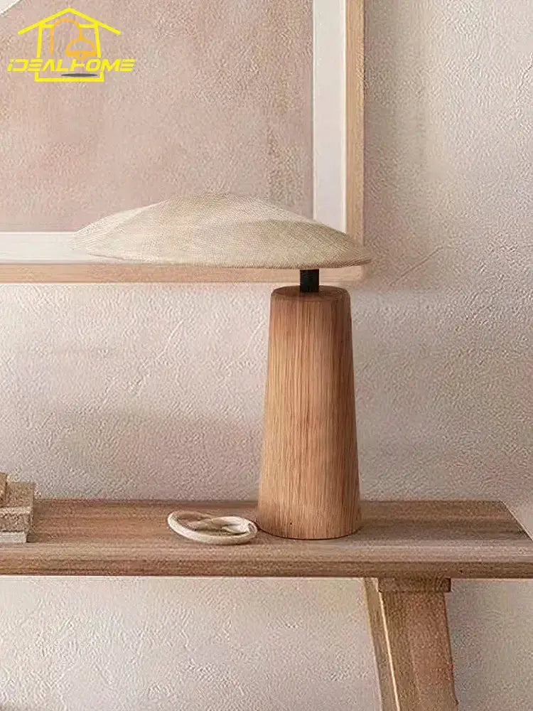 Wabi-sabi vintage wooden desk lamp bedroom fabric table light