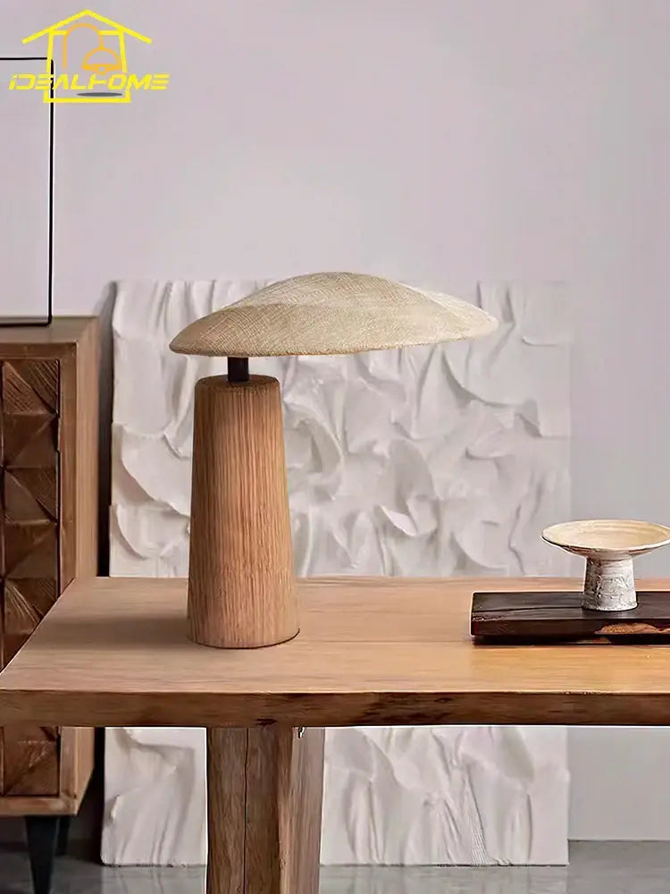 Wabi-sabi vintage wooden desk lamp bedroom fabric table light