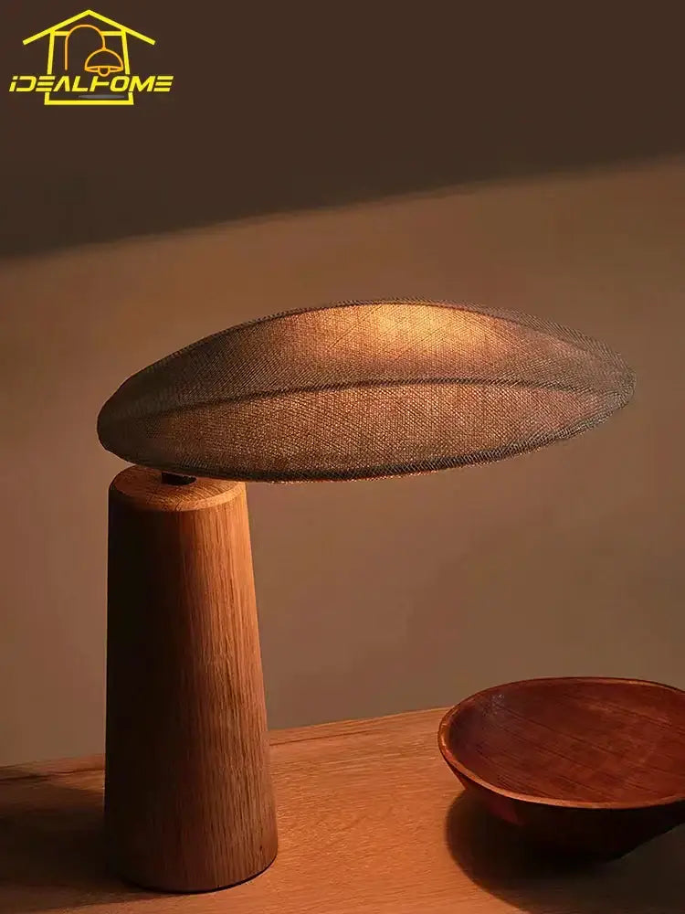 Wabi-sabi vintage wooden desk lamp bedroom fabric table light