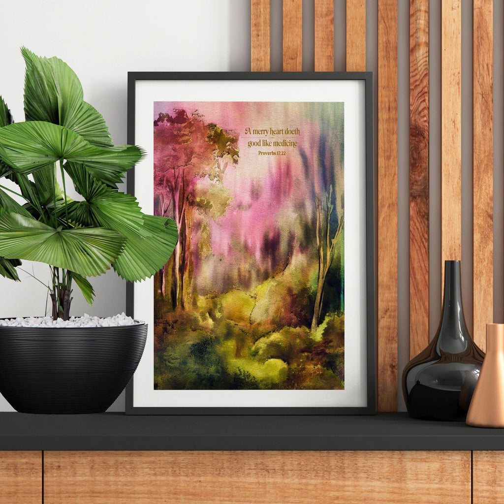 Wall Decor Giclee Poster Art Print - a Merry Heart Doeth Good - Inspired Artwork