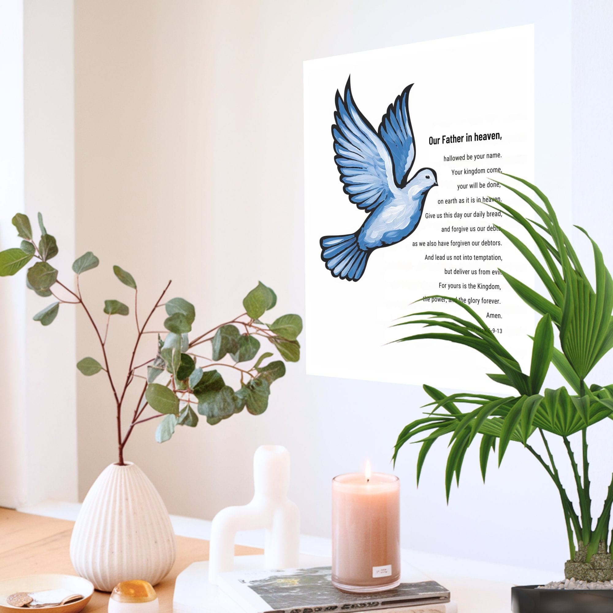 Wall Decor Giclee Poster Art Print - our Father Bible Verse - Dove Illustration