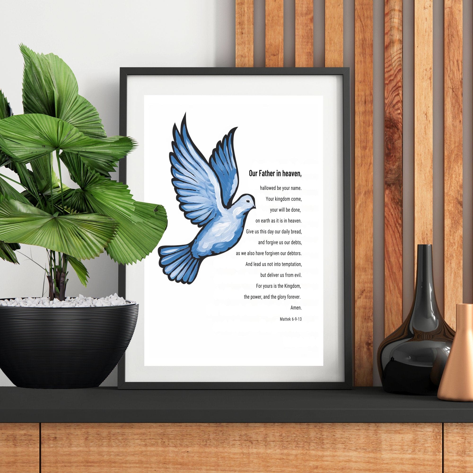 Wall Decor Giclee Poster Art Print - our Father Bible Verse - Dove Illustration