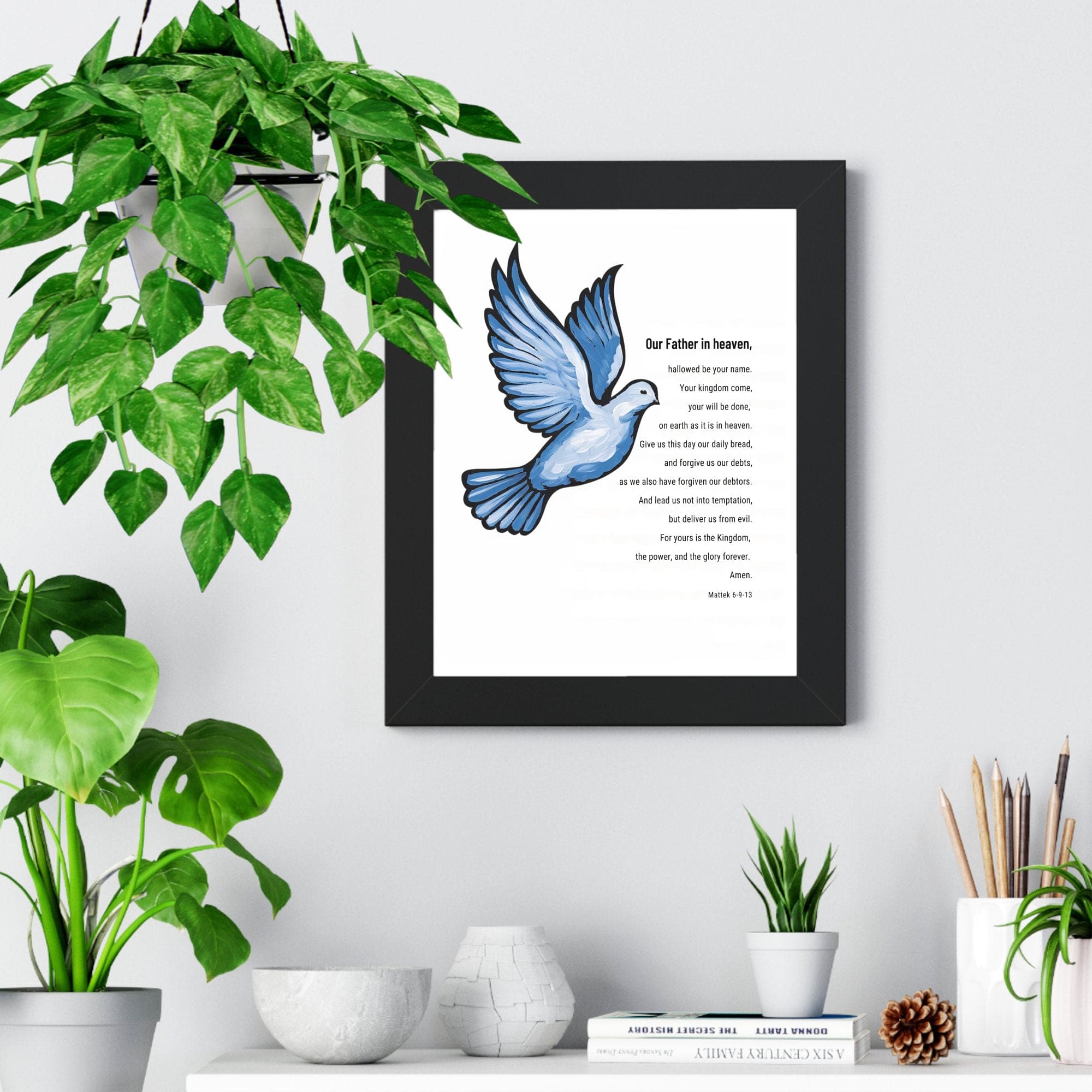 Wall Decor Giclee Poster Art Print - our Father Bible Verse - Dove Illustration