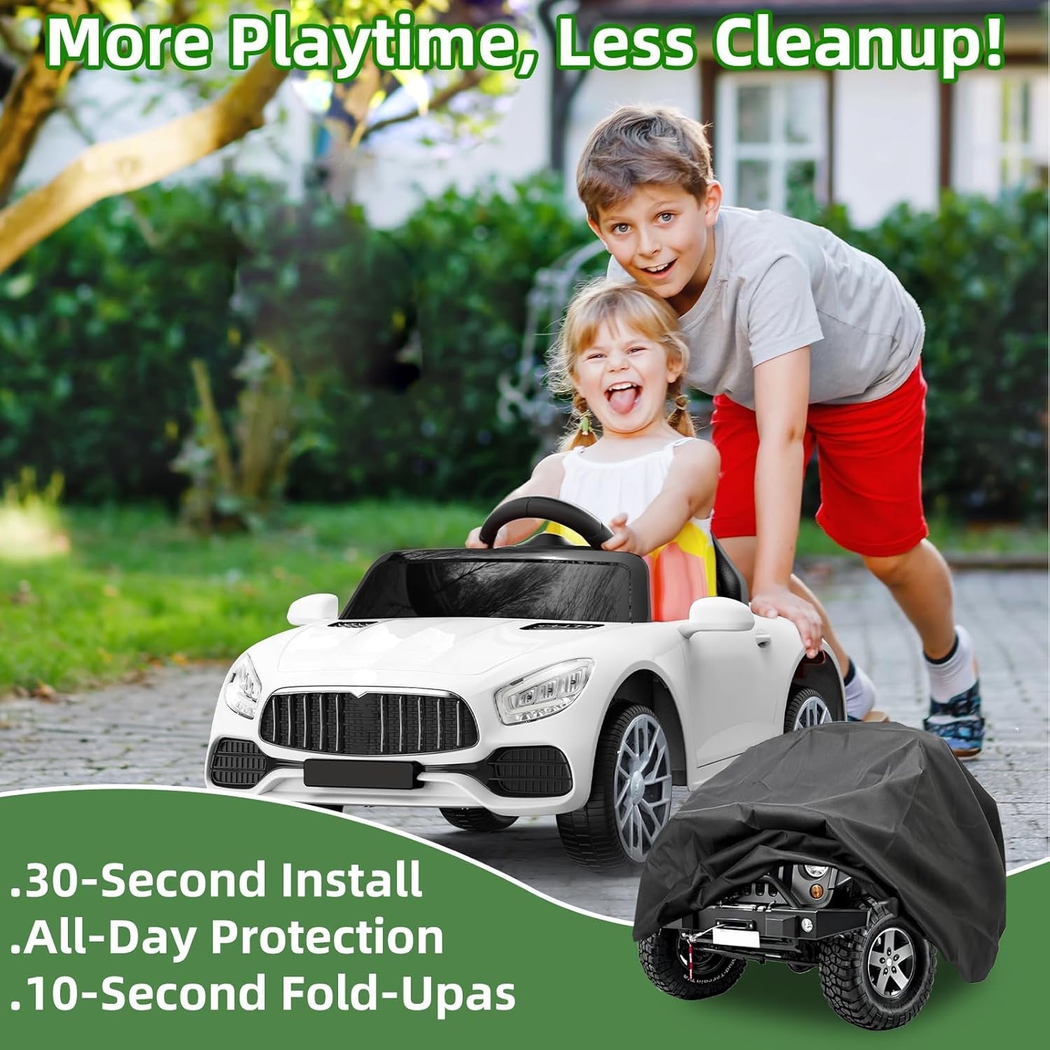 Waterproof Kids Ride-On Car Cover 420D Fabric with Drawstring and Buckles