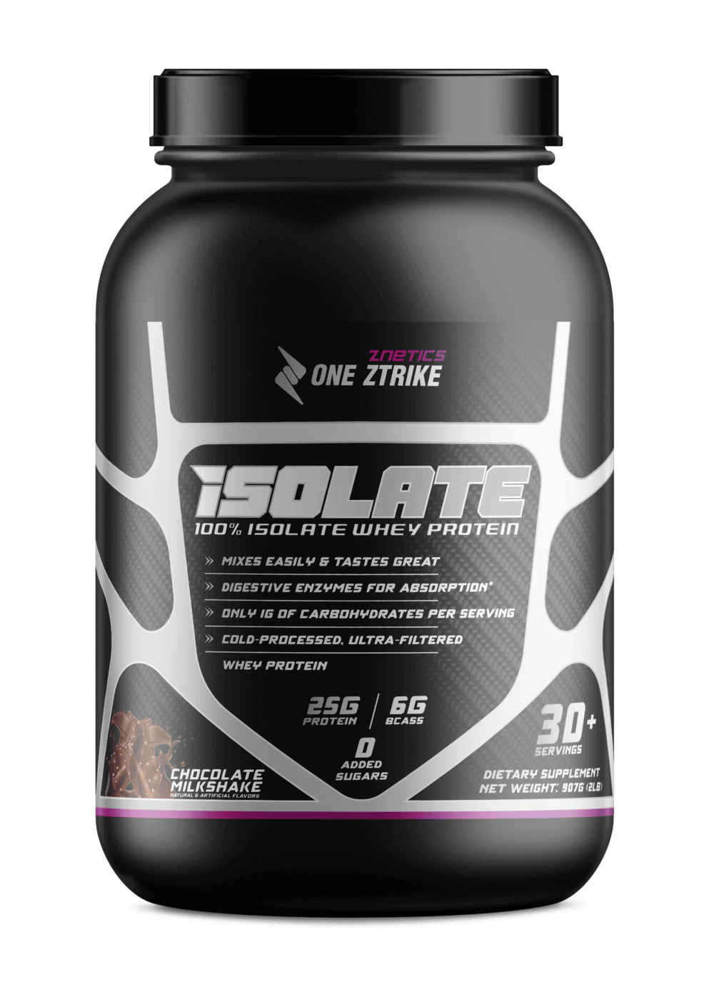 Whey Isolate Protein Chocolate 2LB | 25g Protein, Zero Sugar | ONE ZTRIKE by ZNETICS