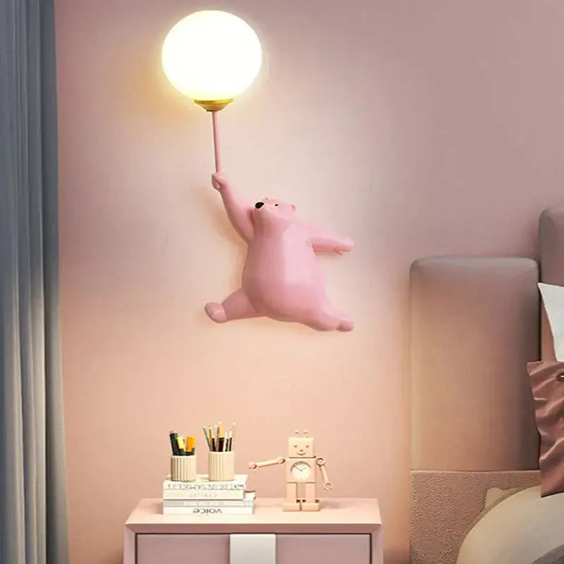 Whimsical bear 3d moon wall lamp bedroom interior lighting