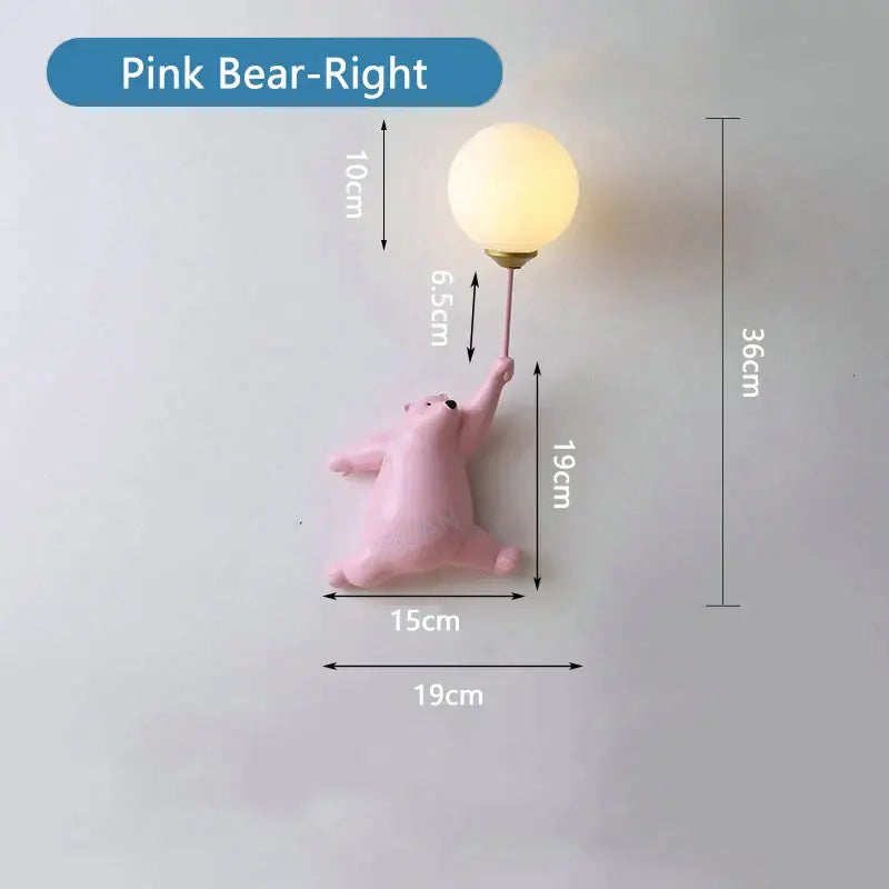 Whimsical bear 3d moon wall lamp bedroom interior lighting