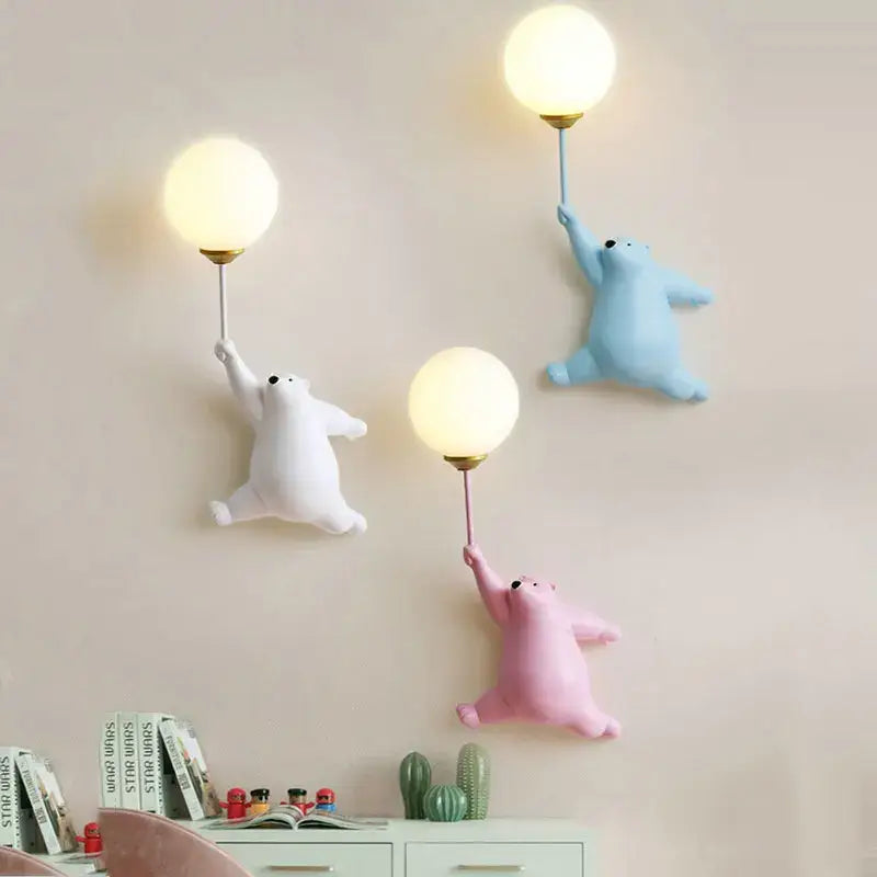 Whimsical bear 3d moon wall lamp bedroom interior lighting