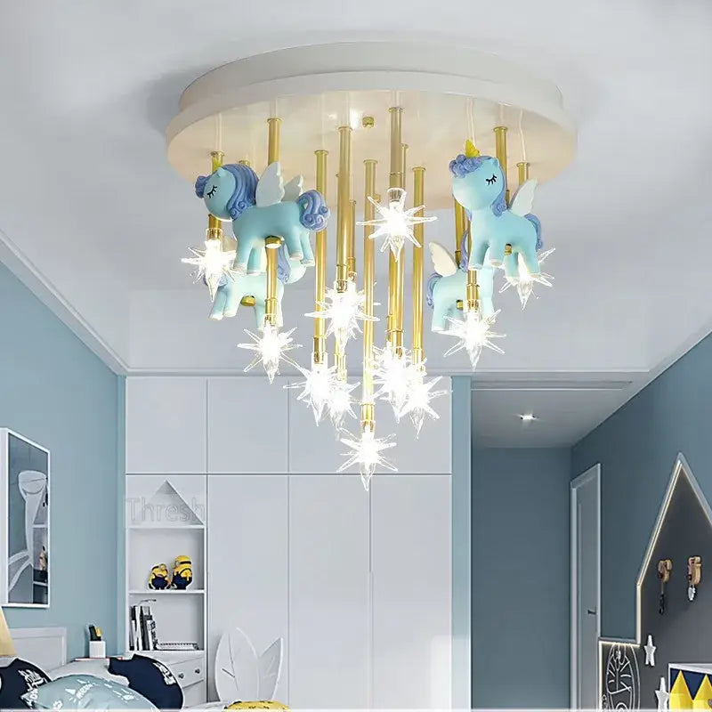 Whimsical blue & white anime animal ceiling light kids bedroom