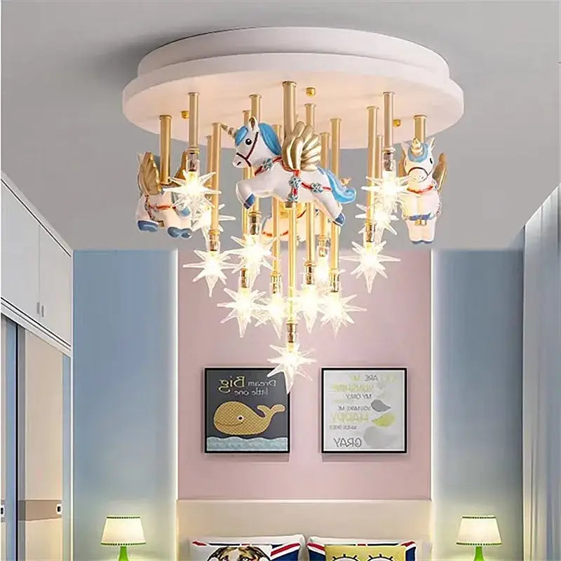 Whimsical blue & white anime animal ceiling light kids bedroom