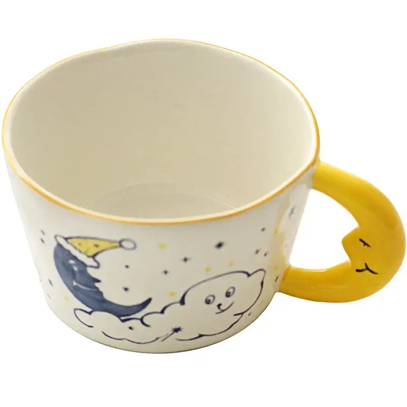 Whimsical off-white moon ceramic mug kitchen bear moon drinkware