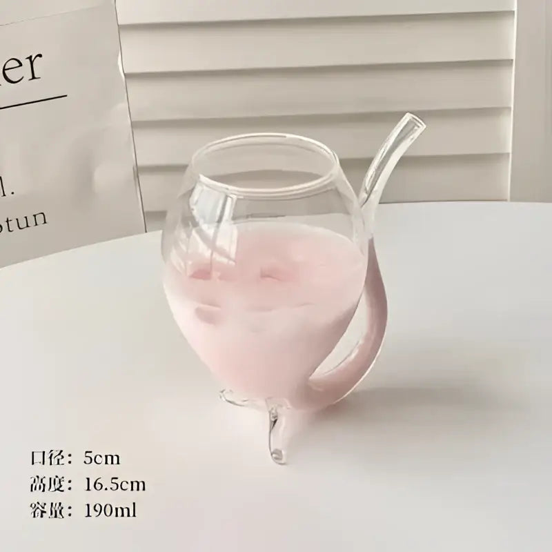Whimsical pink vampire cocktail glass cup with straw dining room decor