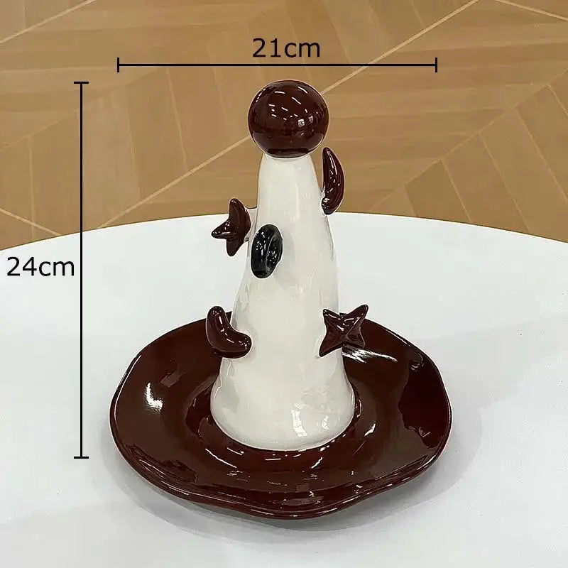 Whimsical white and brown ceramic jewelry display stand bedroom decor