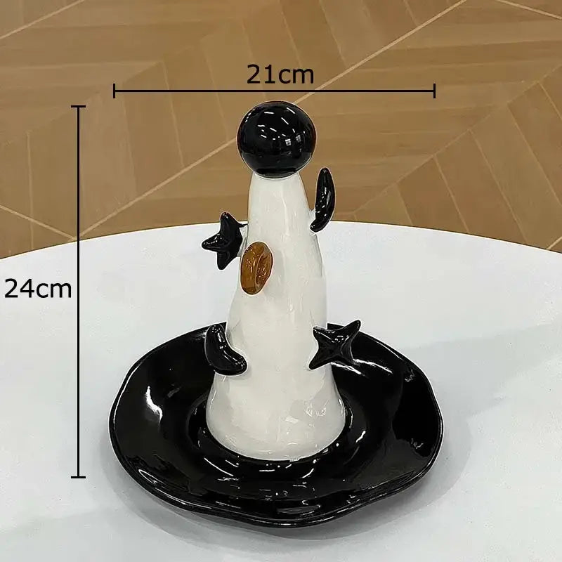 Whimsical white and brown ceramic jewelry display stand bedroom decor