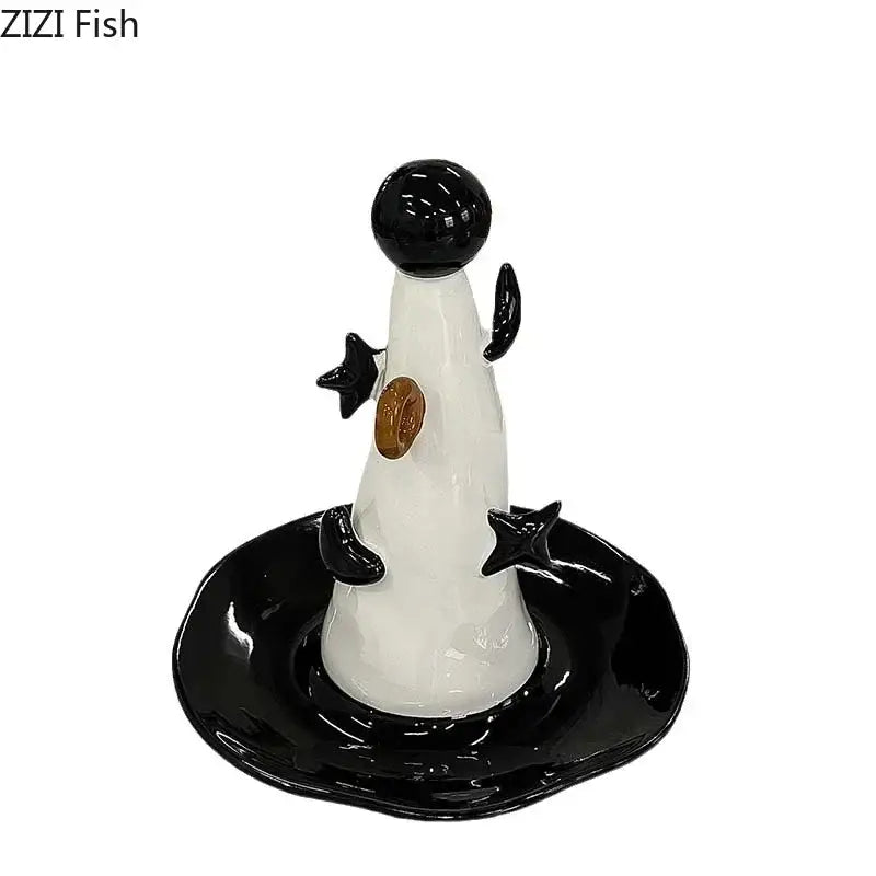 Whimsical white and brown ceramic jewelry display stand bedroom decor