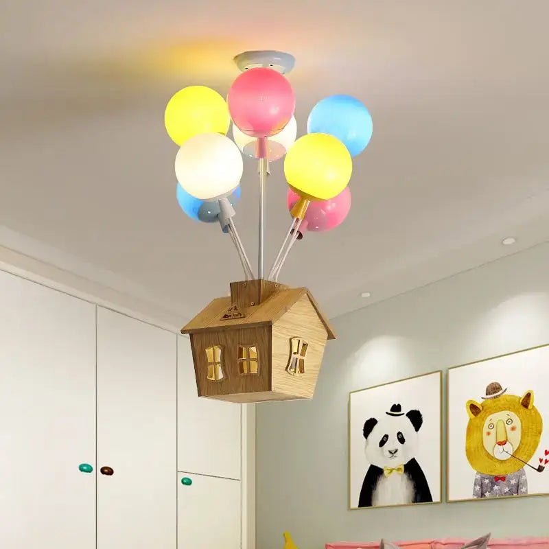 Whimsical wooden house balloon ceiling chandelier for nursery