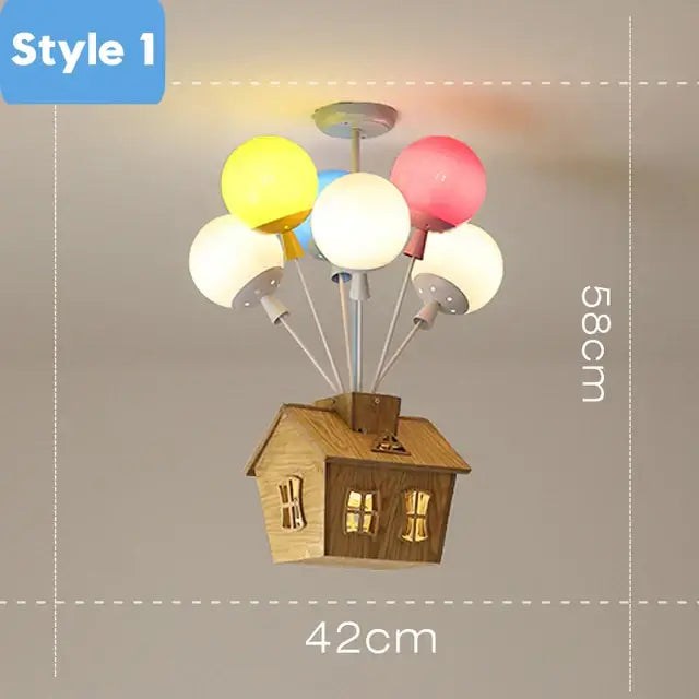 Whimsical wooden house balloon ceiling chandelier for nursery