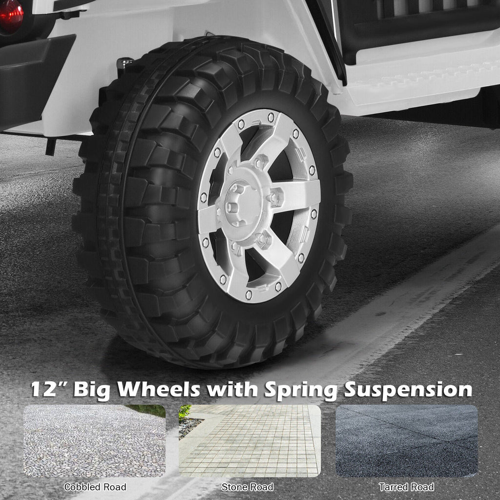 White 12V Kids Ride On Truck with Remote Control and Lights