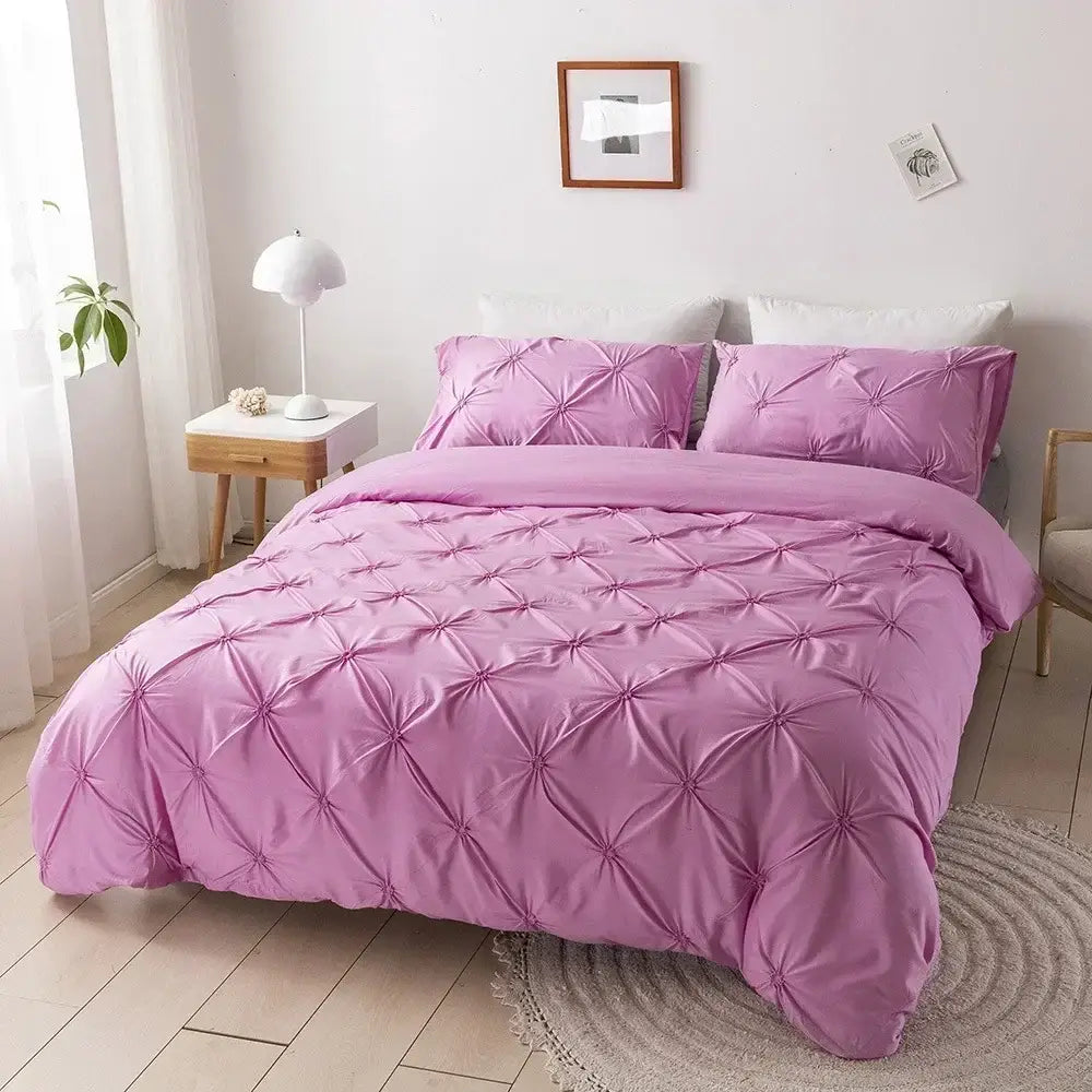 White 3d pinch pleat duvet cover set bedroom diamond pattern bedding