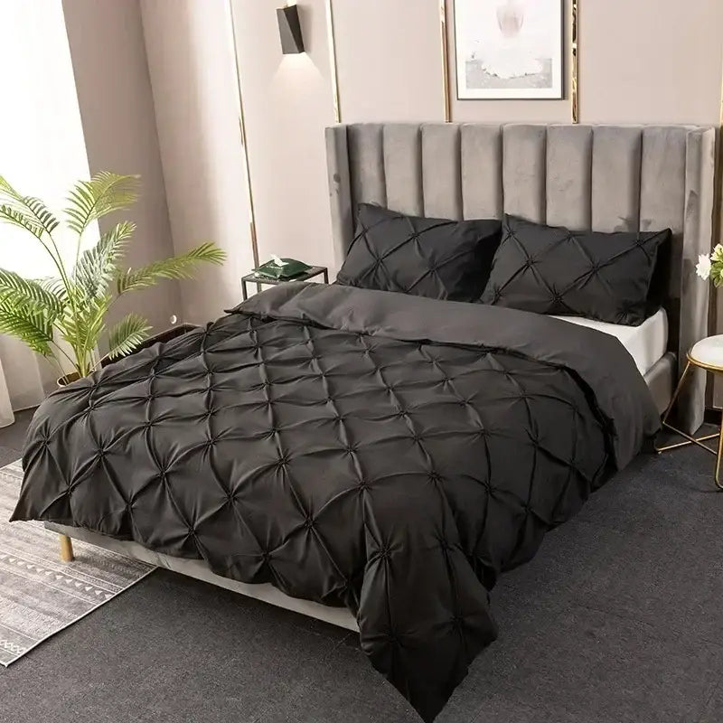 White 3d pinch pleat duvet cover set bedroom diamond pattern bedding